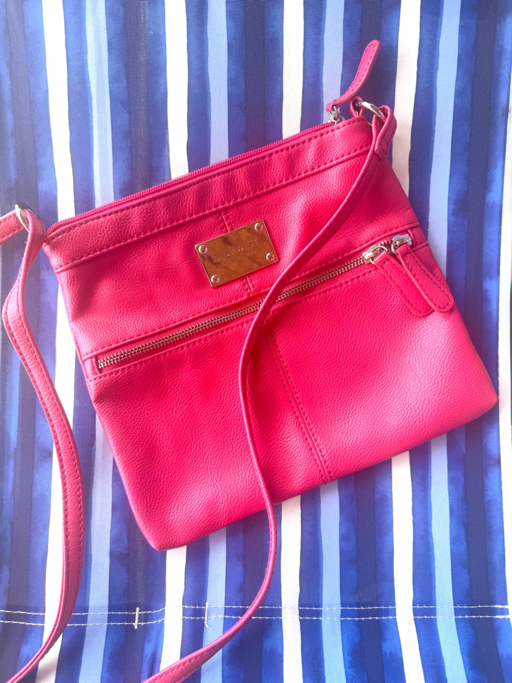 Nine West Hot Pink Crossbody Bag Faux Leather Adjustable Strap Purse